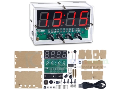 DIY Kit 4Bit Digital Electronic Clock, DC 5V Red LED Clock, Date Time Temperature Alarm Clock SMD Soldering Practice Kit